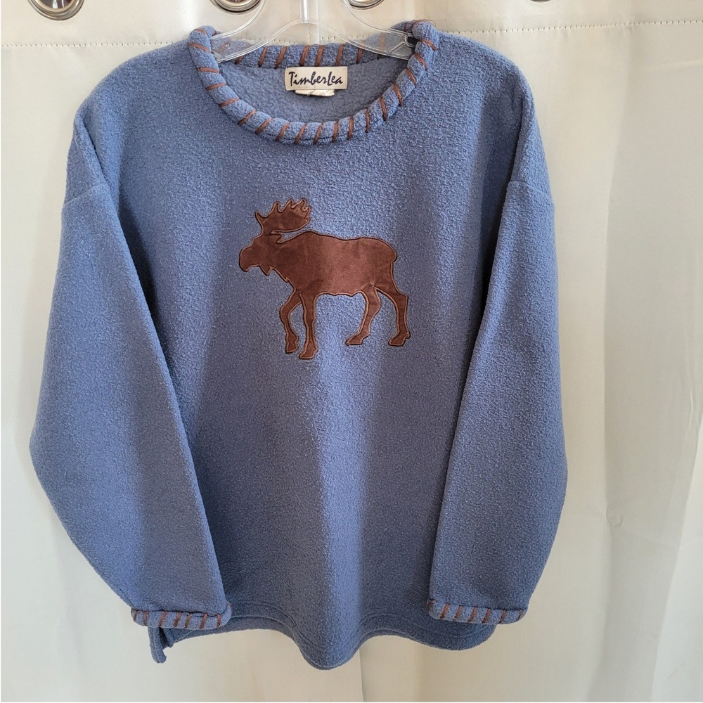 Timberlea Women Fleece Pullover Medium Moose Patch Whipstitch Cabin Nature 21639